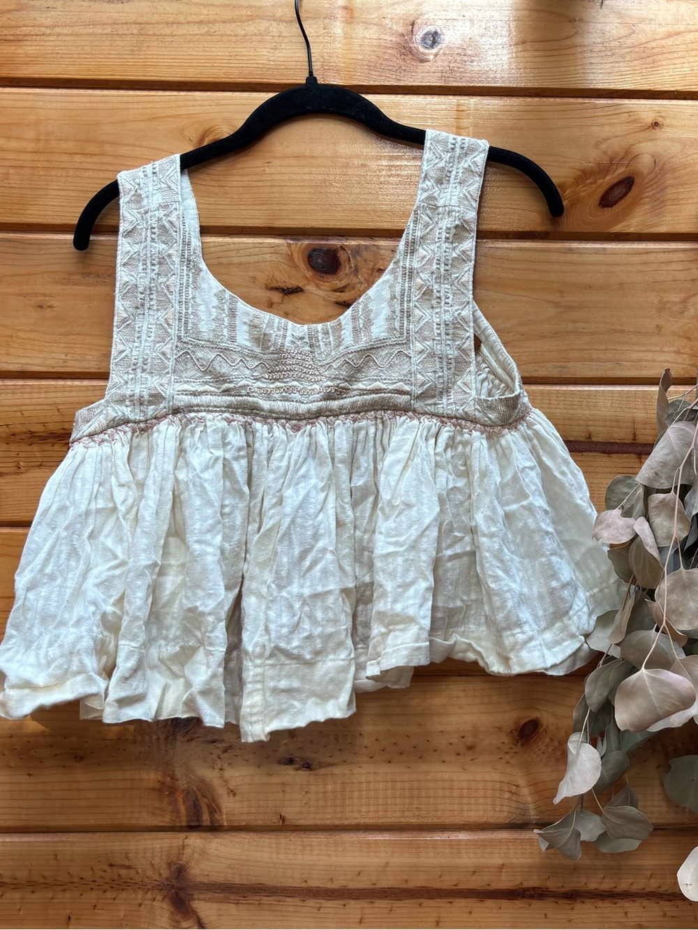 Free people heirloom Boho Embroidered Cream Peplum Tank Top crop